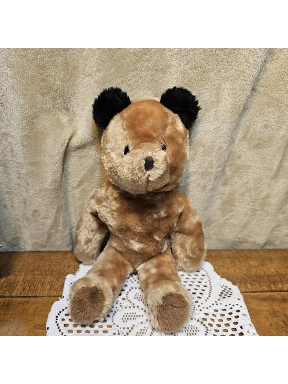 Vintage Eden Toys 15 " Brown Teddy Bear Black Ears Plush NY NY USA